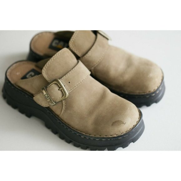 CAT Lug Sole Beige Nubuck Beige Suede Chunky Round toe slide - Picture 2 of 10